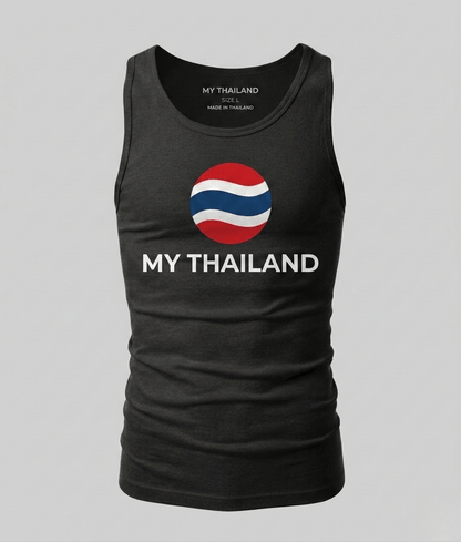 Black tank top with Thai flag design and 'MY THAILAND' text on a gray background