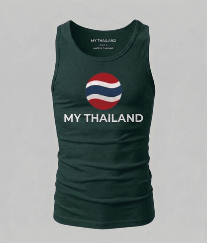 Green tank top with 'My Thailand' design on a gray background