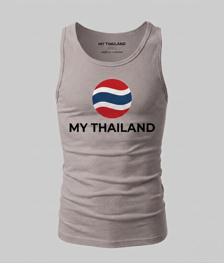 Gray tank top with Thai flag design and 'My Thailand' text on a light gray background