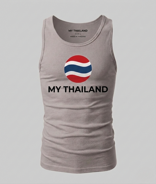 Gray tank top with Thai flag design and 'My Thailand' text on a light gray background